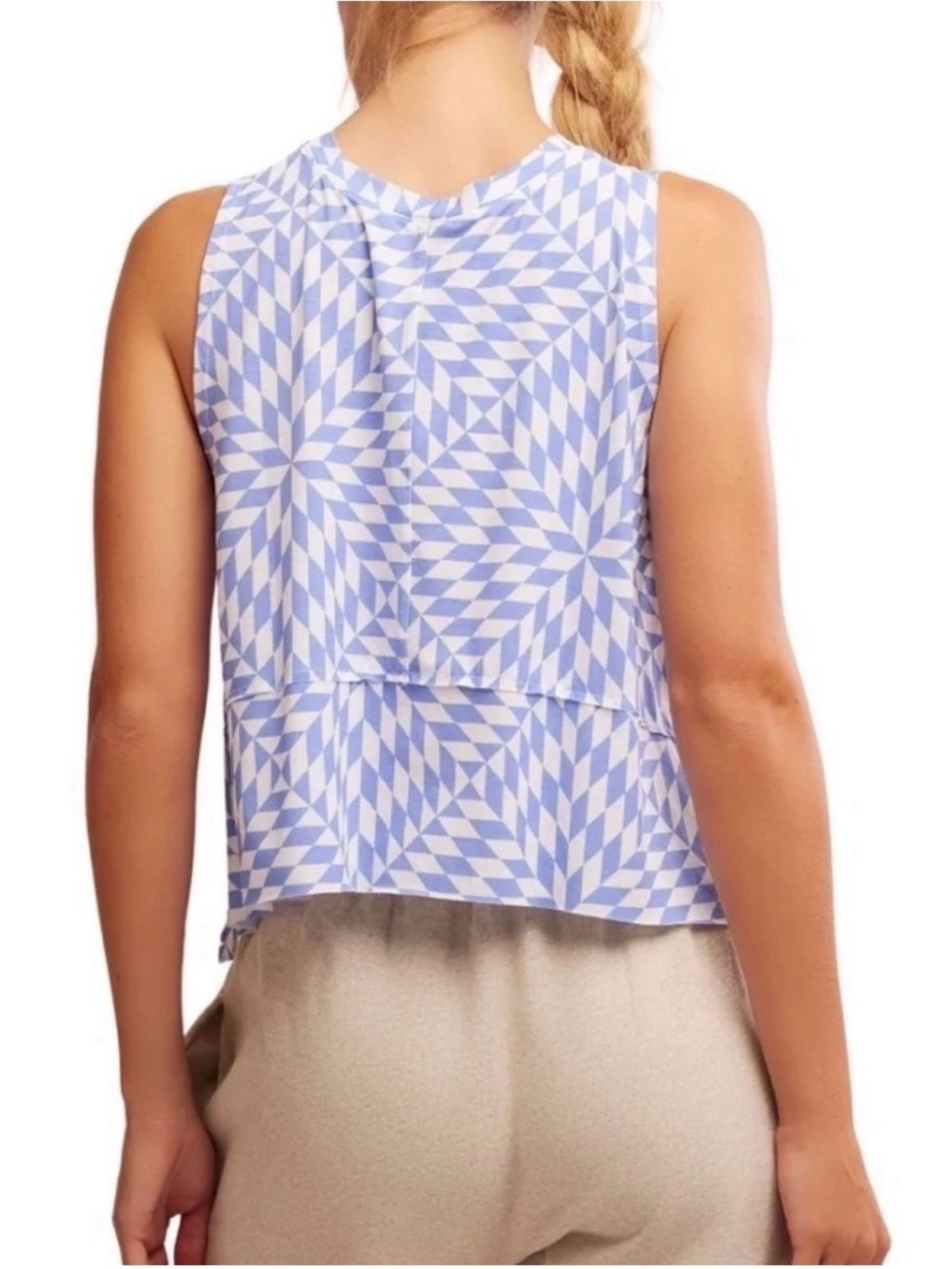 Oversized free people Sleeveless Blue Geometric top - Picture 2 of 9